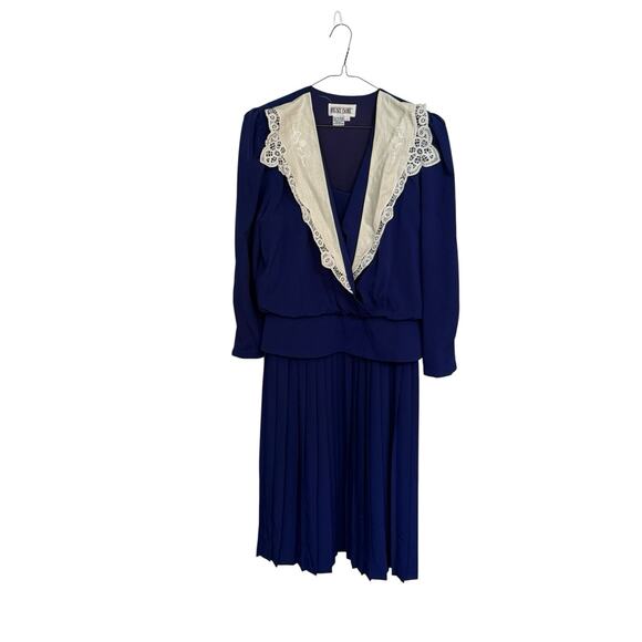 Vintage 80’s Fashion Lindsey Blake Blue Pleated Dress Long Sleeve Size 12 Retro - Picture 3 of 9